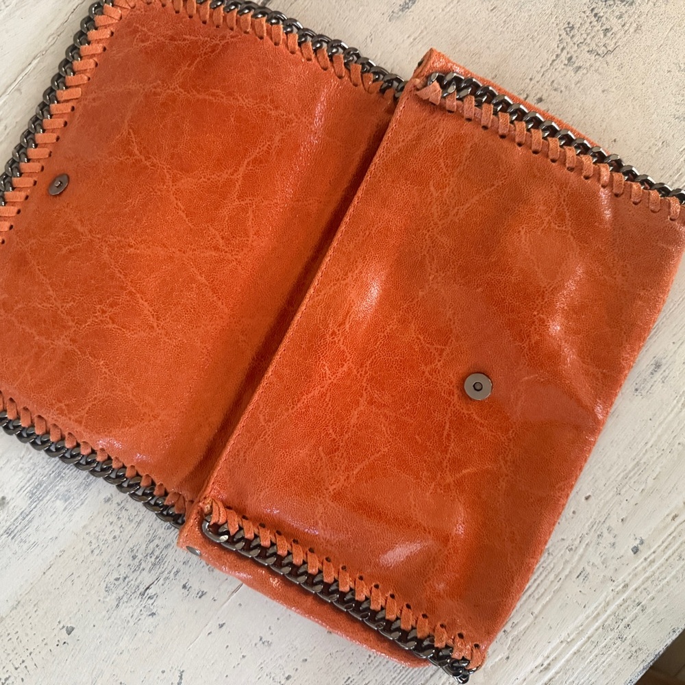 Orange Fold-Over Chain Wallet Clutch - Picture 2 of 3